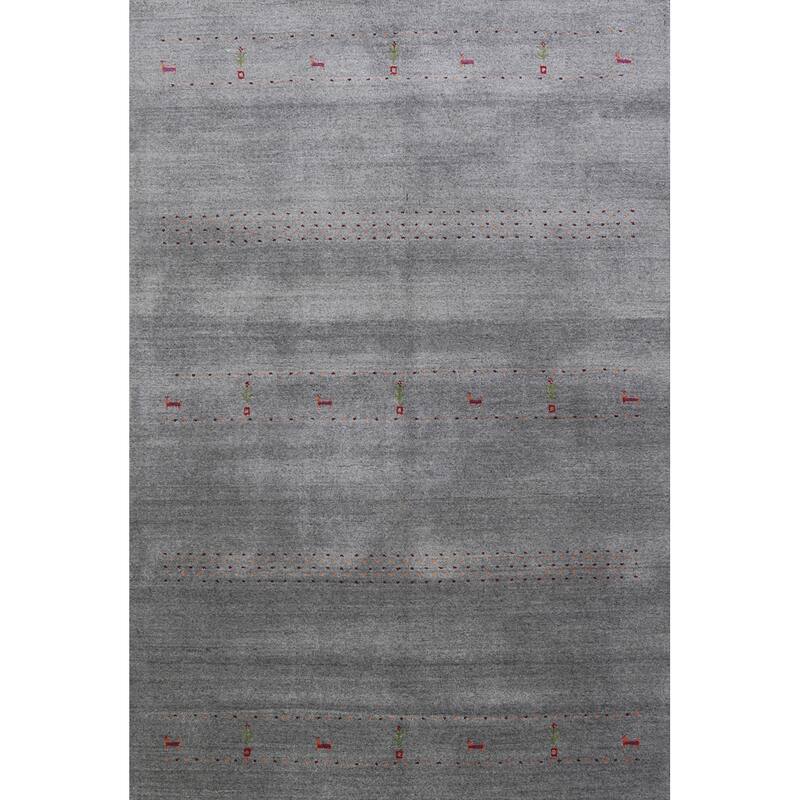 Hand Knotted Oriental 100% Wool Carpet Tribal Animal Pictorial Greys & Charcoal Gabbeh Area Rug - 7' 10'' X 5' 1''