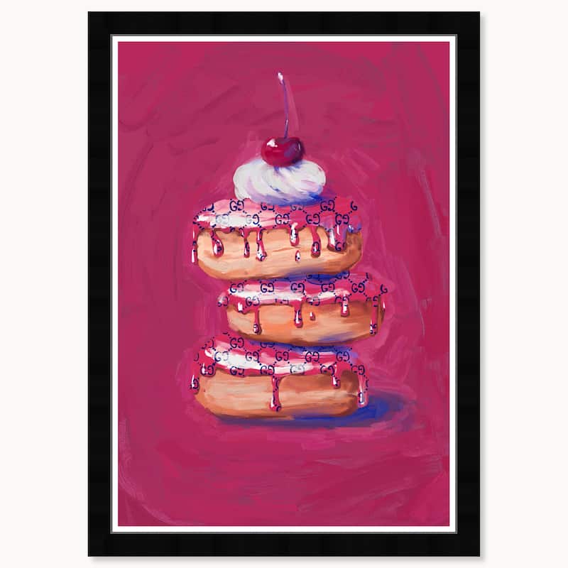 Wynwood Studio Cherry Topped Stack Framed Trendy Fashion Kitchen Art Prints - 15 x 21 - Black