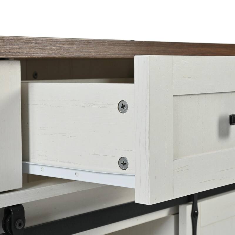 53.5'' Farmhouse Kitchen Island with Power Outlet, Drop Leaf, Spice Rack, Drawer, and Wheels