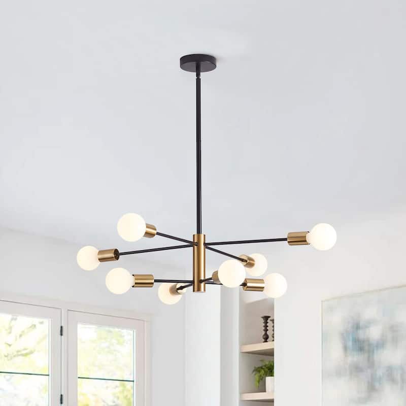 Modern 8-Light Sputnik Sturdy Metal Pendant Lamp - Black