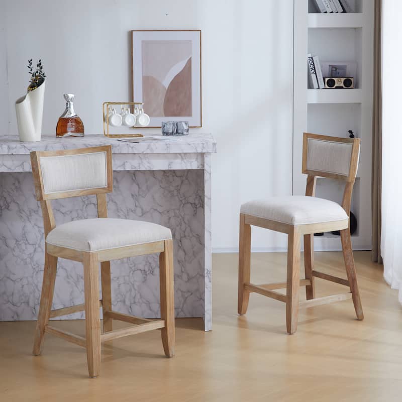 Fabric Upholstered Bar Stools Set of 2, Counter Height Bar Stools, Armless Dining Chairs with Curved Backrest & Footrest