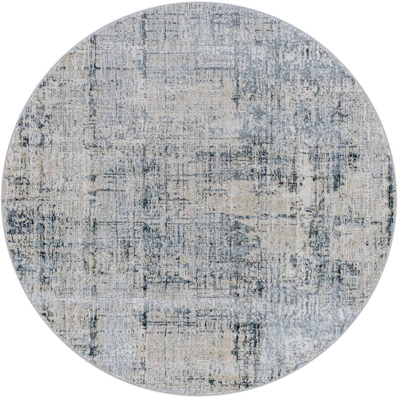 Livabliss Industrial Brunswick Abstract Area Rug - 5'3" x 5'3" Round - Ice Blue