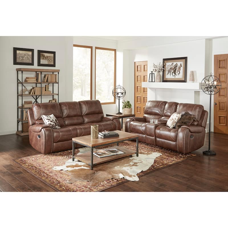 Roundhill Furniture Achern Faux Leather-Air Nailhead Manual Reclining 3-Piece Sofa Set