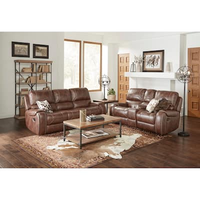 Roundhill Furniture Achern Leather-Air Nailhead Trim Manual Reclining Sofa and Loveseat