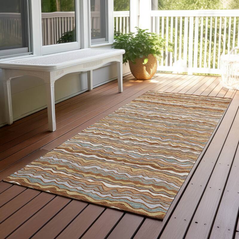 Machine Washable Indoor/ Outdoor Ziggy Stripe Chantille Rug - Paprika - 2'3" x 7'6"