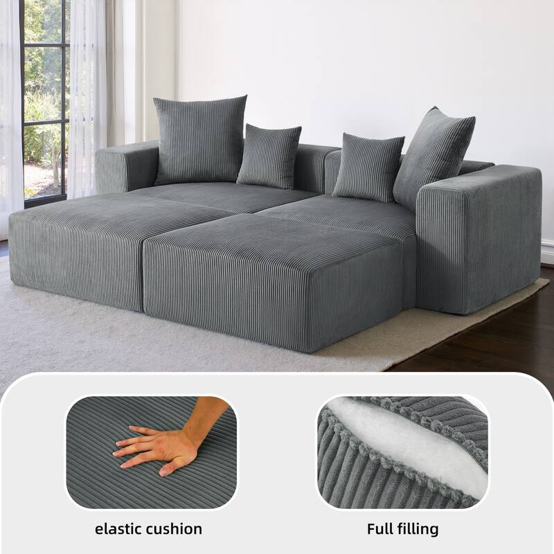 4-Piece Modern Corduroy Modular Sectional Sofa Set with 4 Throw Pillows