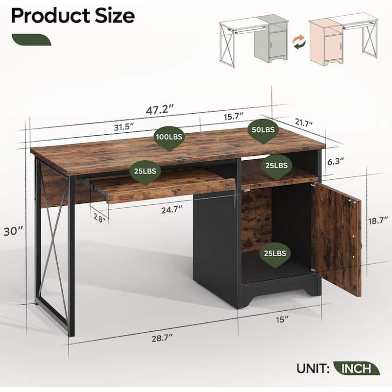 Bestier Office Desk with Keyboard Tray, Computer Desk with Storage, Executive Desk with File Cabinet for Home Office Bedroom