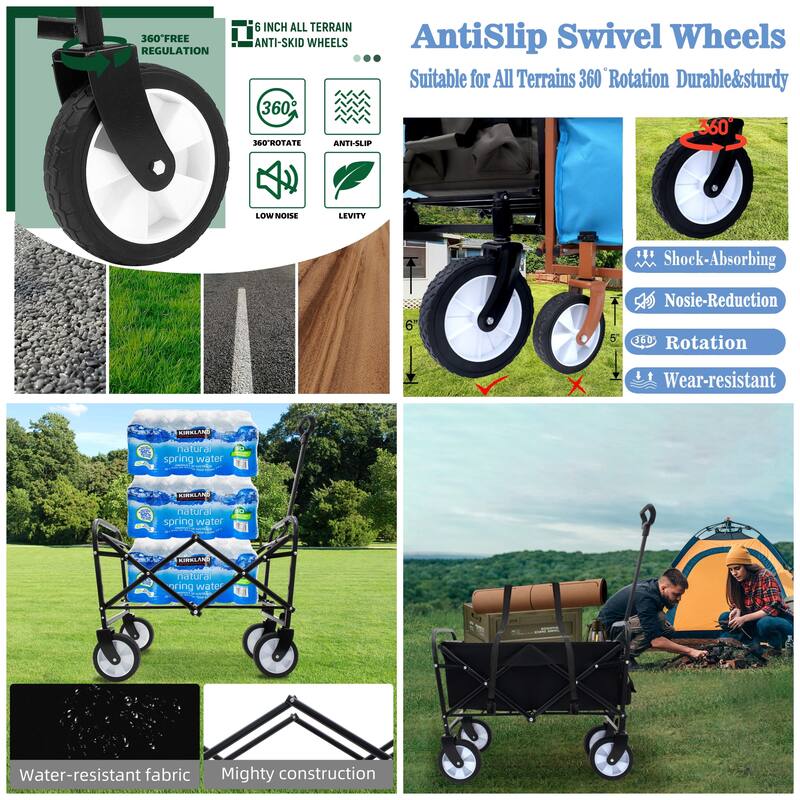 Foldable Wagon with Straps, Beach & Utility Cart, 225lb Capacity
