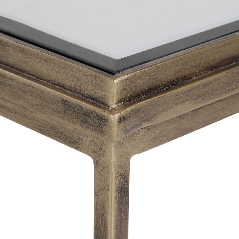 set of three elegant gold nesting tables with mirrored tops 24"