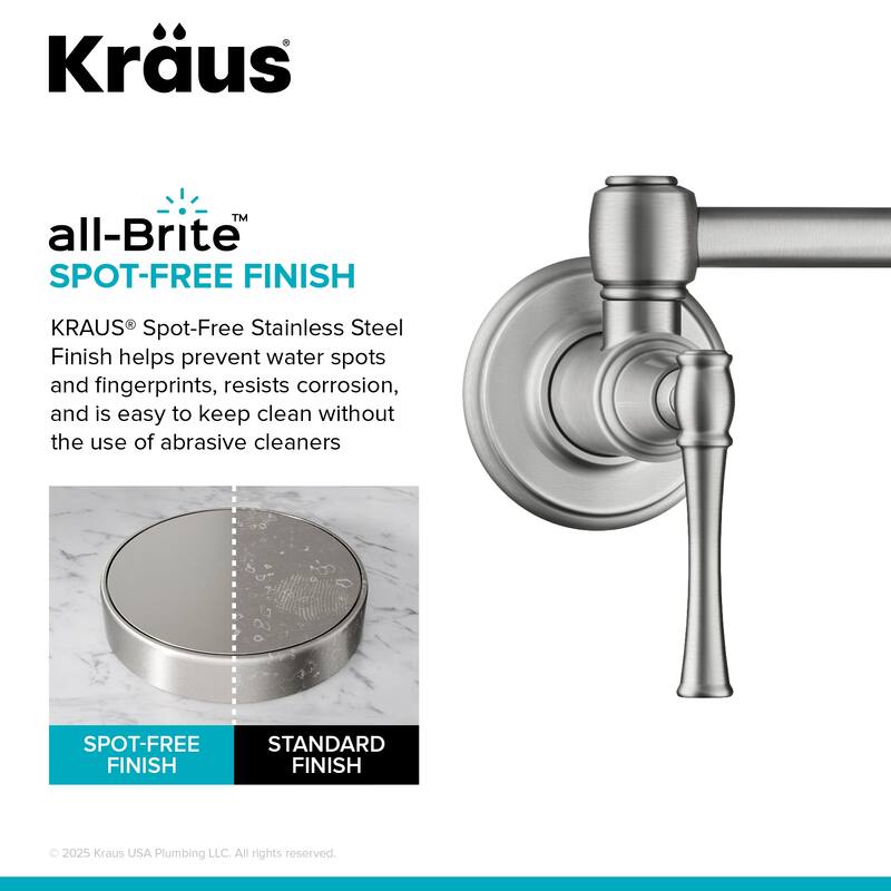 KRAUS Allyn Wall Mount Pot Filler Kitchen Faucet with Retractable Arm