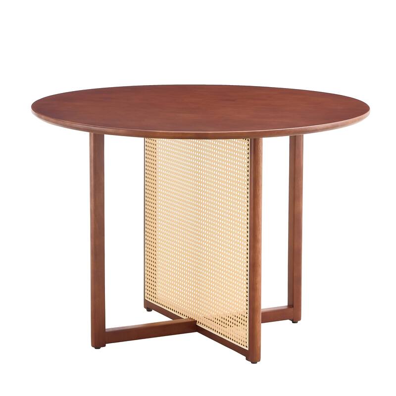 42" Country Wooden Coffee Table with Round Top for Dining Room, Living Room, Office