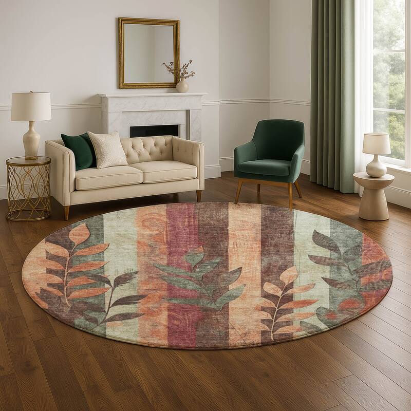 Premium Washable Super Soft Modern Floral Mayfield Rug - Terracotta - 8' x 8'
