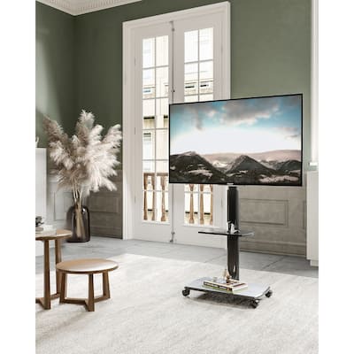 FITUEYES Rolling TV Floor Stand for 32 - 70 Inch TVs, with One Shelf and Upgraded 360° rotating wheels,Hold up to 88 lbs,
