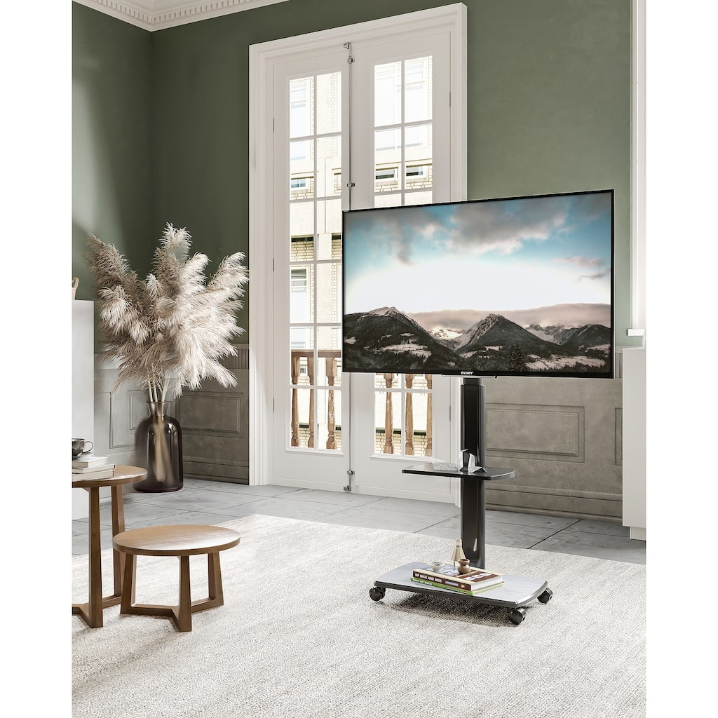 FITUEYES Rolling TV Floor Stand for 32 - 70 Inch TVs, with One Shelf and Upgraded 360° rotating wheels,Hold up to 88 lbs,