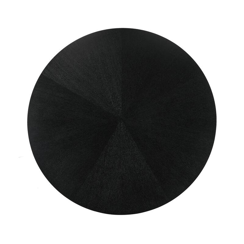 54 Inch Round Wooden Dining Table with Intricate Metal Base, Black