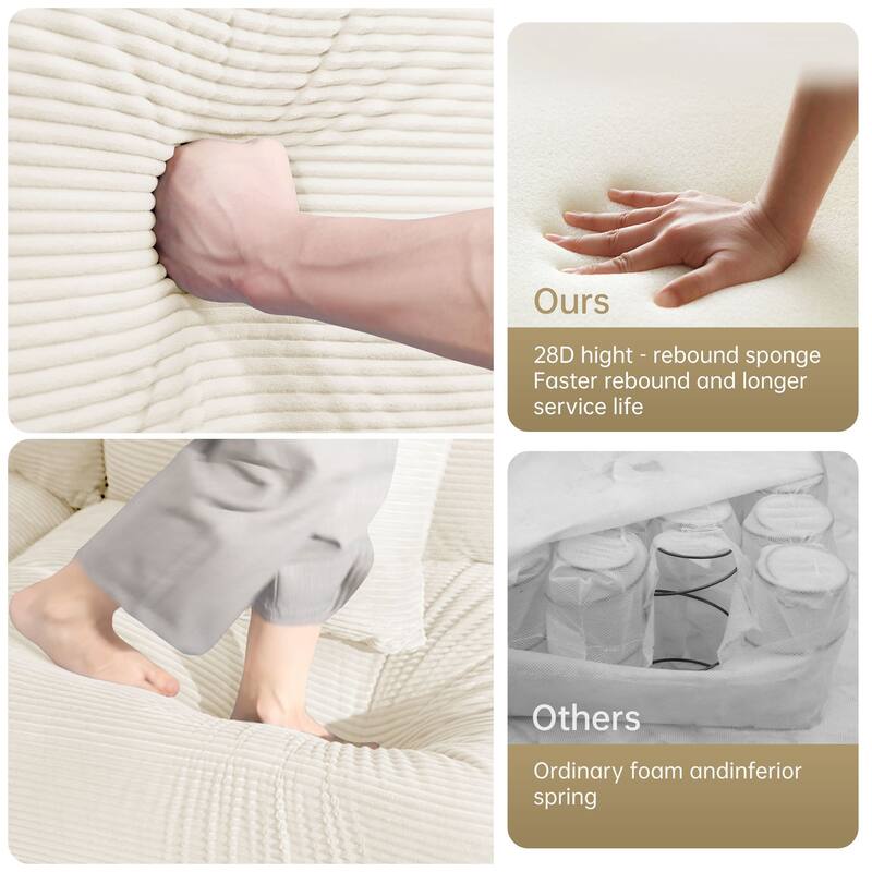 Rossetta 3-Seater Modern 130" Premium Corduroy Modular Deep Seating Sectional Couch, Easy Assembly