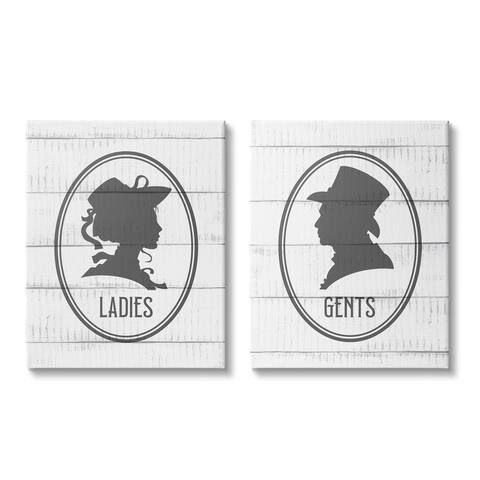 Stupell Industries Vintage Ladies Gents Restroom Rustic Sign Silhouettes Canvas Wall Art - Black
