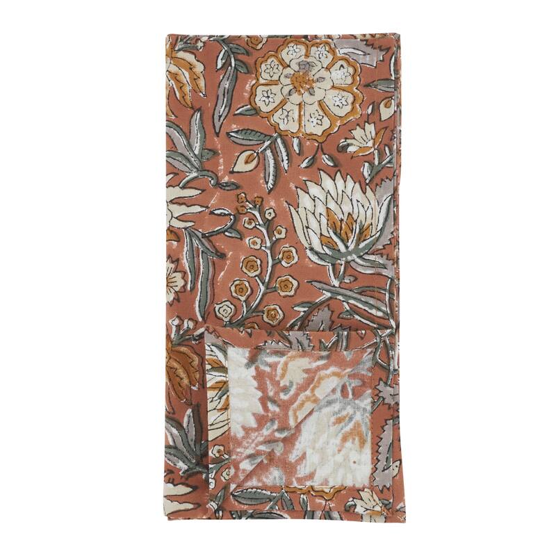 Botanical Pattern Cotton Decorative Napkins (Set of 4) - Illustrated Floral Motif for Dining and Entertaining, 20"x20"