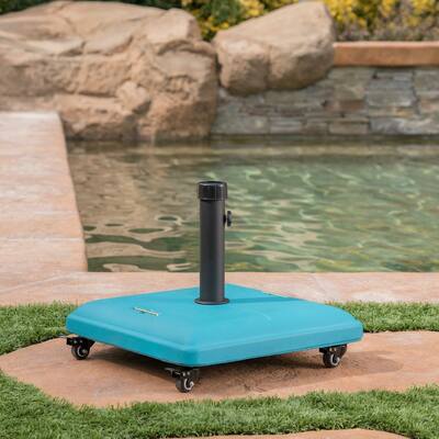 Roomfitters Square Rolling Umbrella Base, Heavy-Duty Wheeled Patio Stand, Teal