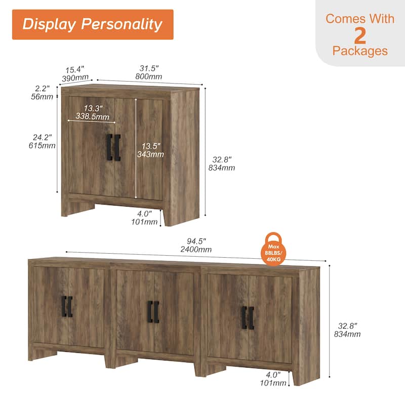 WAMPAT Farmhouse Buffet Cabinet with Door, Kitchen Sideboard for Dining & Living Room