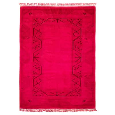 ECARPETGALLERY Hand-knotted Color Transition Dark Pink Wool Rug - 7'8 x 10'6