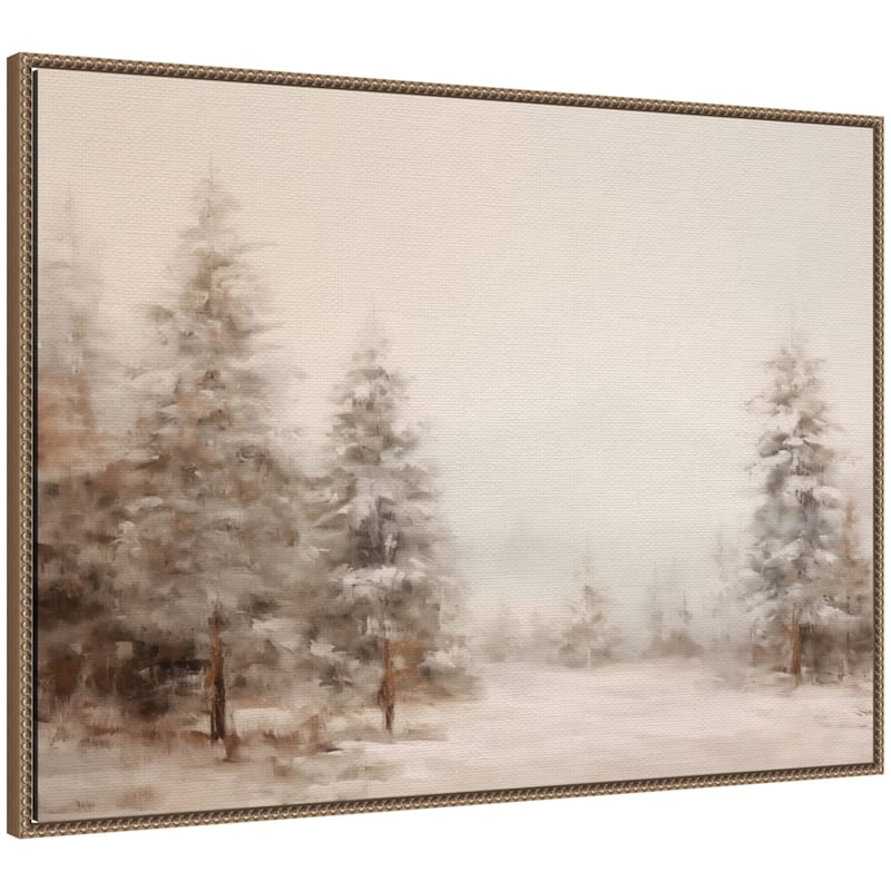 Kate and Laurel Sylvie Beaded Warm Neutral Winter Forest Landscape Framed Canvas by The Creative Bunch Studio - 28x38