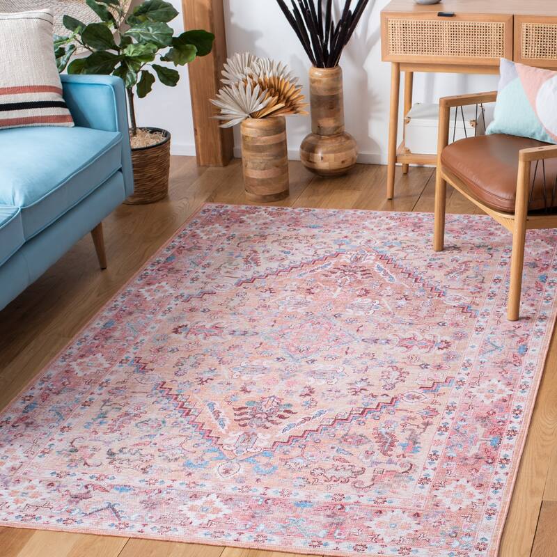 SAFAVIEH Serapi Machine Washable Sada Shabby Chic Distressed Rug - 10' x 14' - Beige/Pink