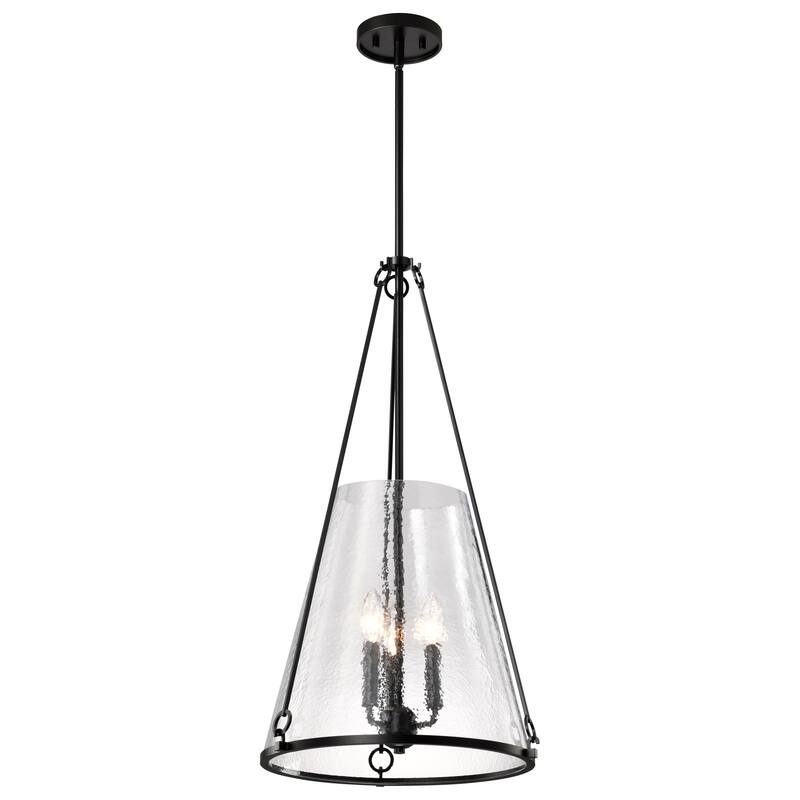 Valentine Large Pendant Black Finish Hammered Glass