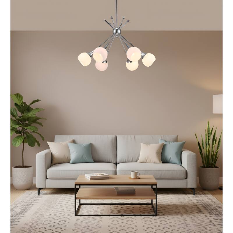 Six-Arm Celestial Wrought Iron & Blown Glass Oil Rod Pendant - Chrome