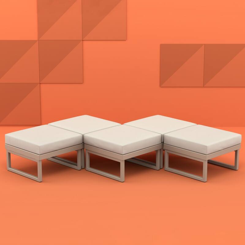 25.5" Taupe Brown Square Ottoman with Sunbrella Natural Cushion