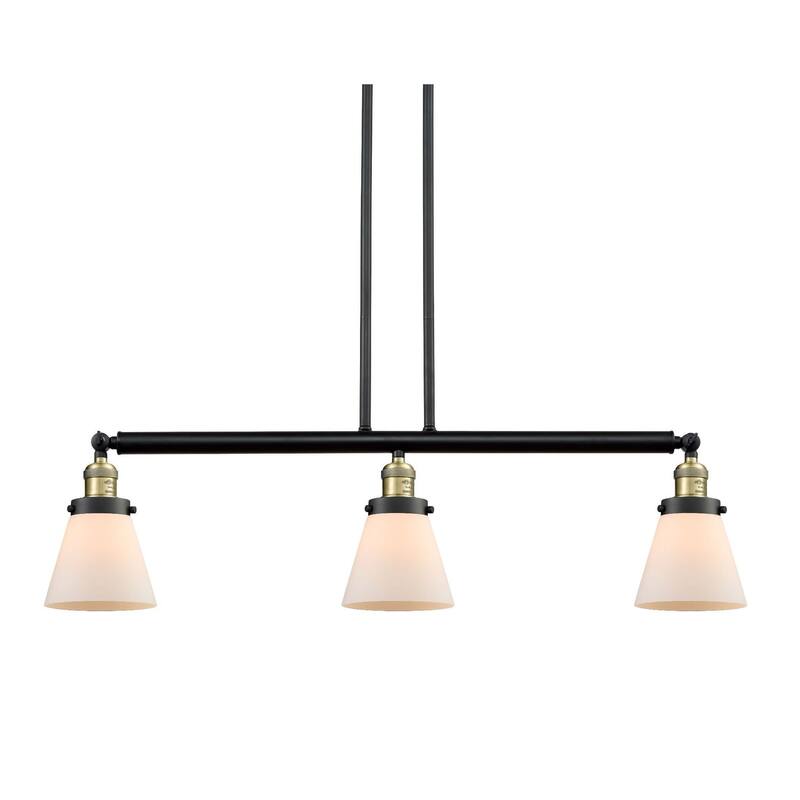 Innovations Lighting Small Cone 3 Light 39" Wide Linear Chandelier - Black / Antique Brass / Matte White Cased