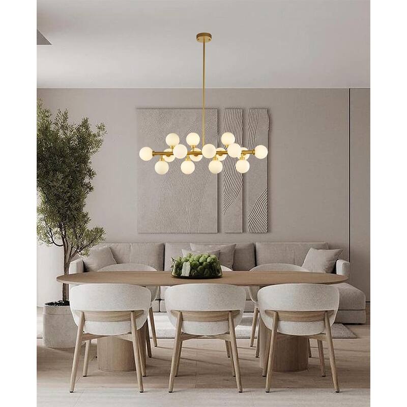 16-Light Gold Chandelier With White Glass Shades
