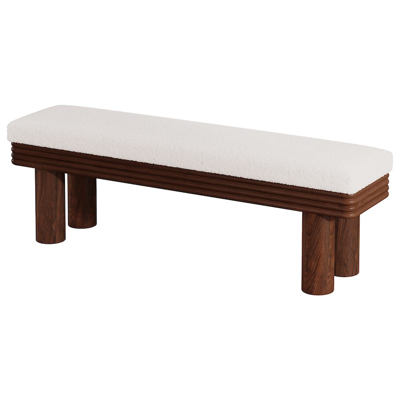 Upholstered Entryway Bench, Faux Shearling Padded Seat Shoe Bench, Bedroom Entrance Living Room End-of-Bed Accent Stool