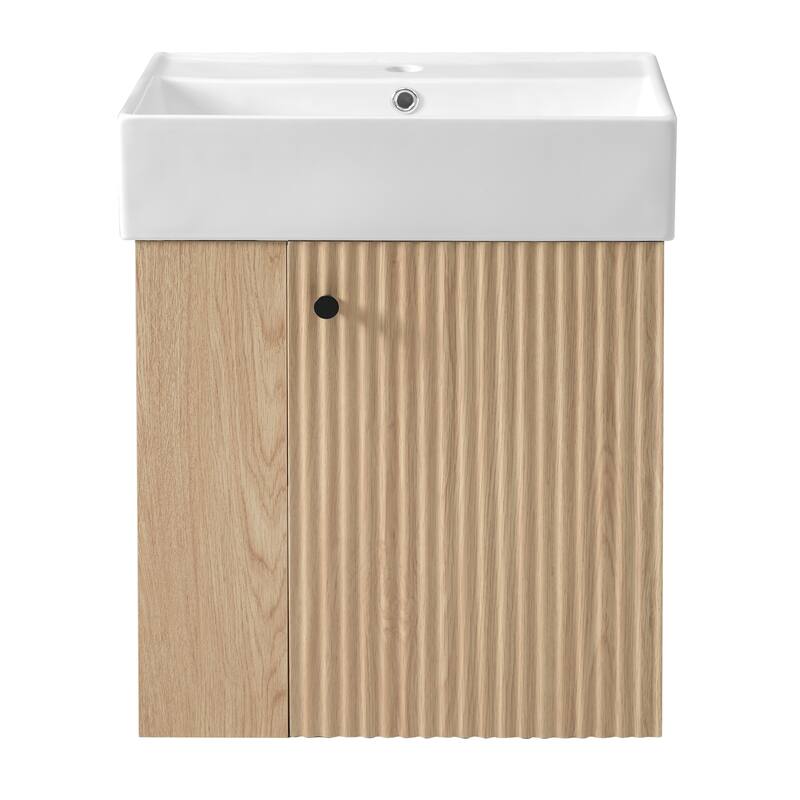 21.6" Floating Bathroom Vanity with Ceramic Sink and Side Open Storage