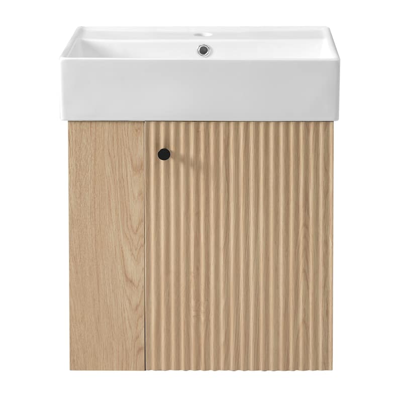 Roomfitters 21.6 Inch Modern Floating Bathroom Vanity with Ceramic Basin, Left Side Storage Cabinet & Open Shelves