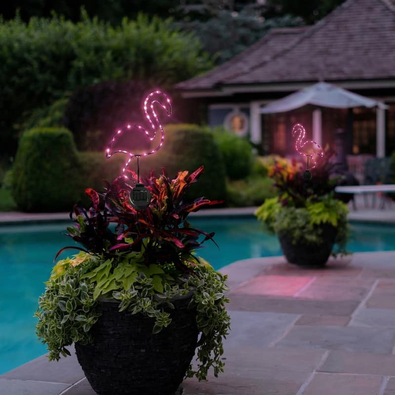 Outdoor Solar Powered Led Decorative Garden Stake Light - 2 Pack Pink Flamingo - 2 Pack