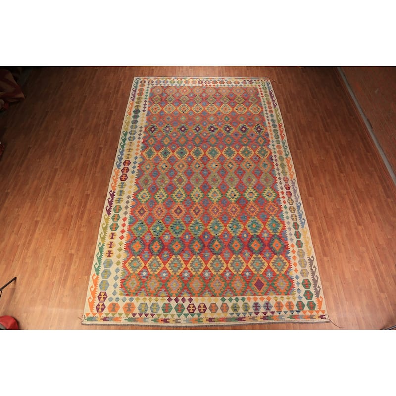 Kilim Oriental Large Rug Hand-Woven Wool Carpet - 10'0"x 16'8"
