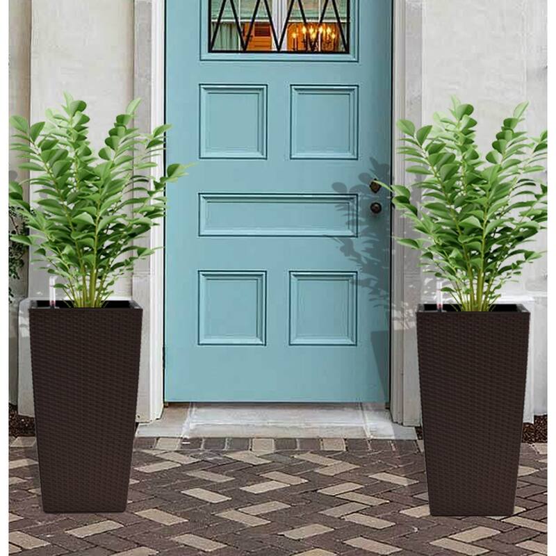 Automatic Watering Planter with Dual-Basin and Imitation Rattan Finish