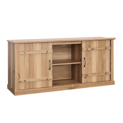 Rustic Brown TV Stand with Sliding Barn Doors for 70 Inch TVs 62 Inch Wide