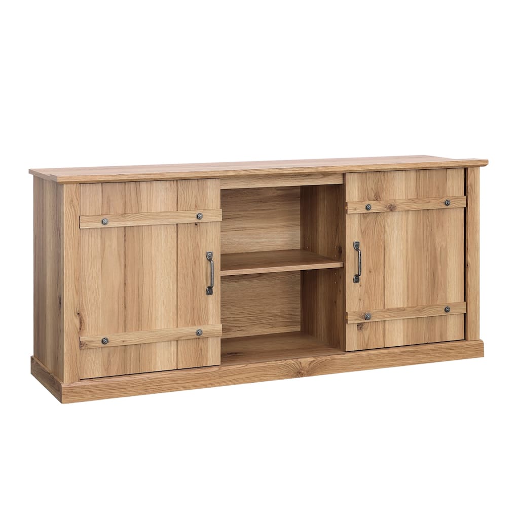 Rustic Brown TV Stand with Sliding Barn Doors for 70 Inch TVs 62 Inch Wide