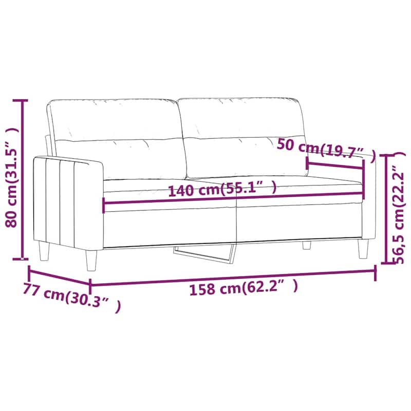 vidaXL 2-Seater Sofa Dark Gray 55.1" Fabric - 62.2" x 30.3" x 31.5"