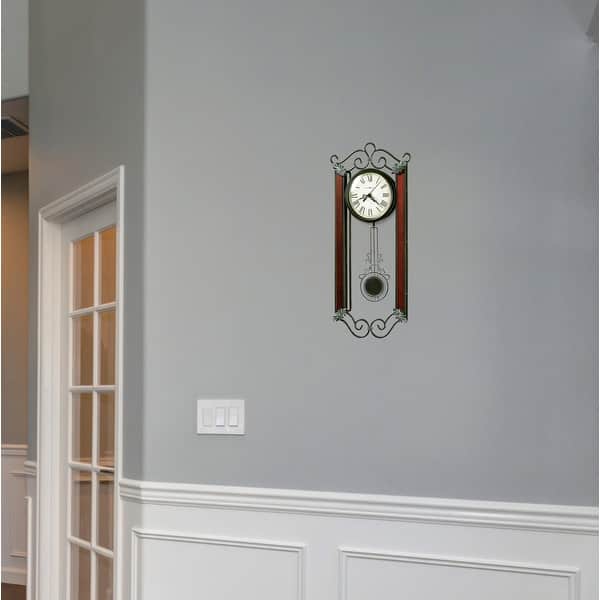 slide 2 of 2, Howard Miller Carmen Elegant, Transitional, Eclectic, Glam Wrought Iron Wall Clock with Pendulum, Reloj de Pared Brown