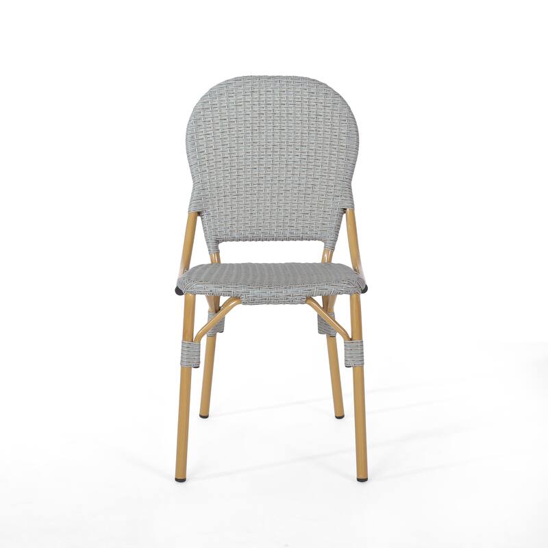 Arthur Outdoor French Cafe Set - Aluminum and Wicker - Gray/Bamboo Finish by Christopher Knight Home