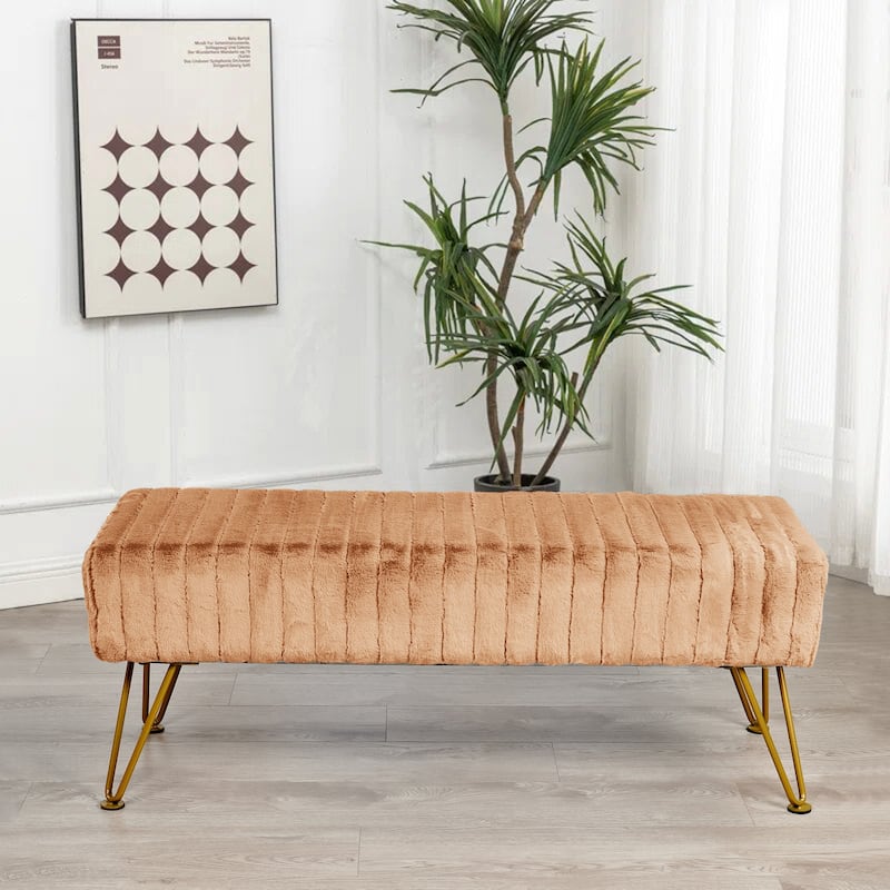 Super Soft Ottoman Long Bench with Golden Metal Legs - 46"x16"x17"