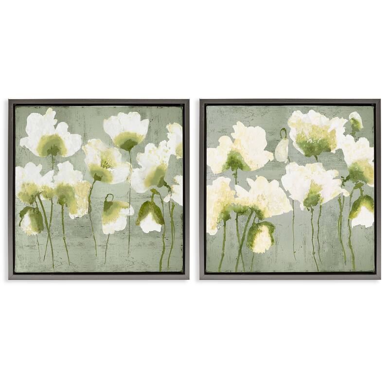 Stupell Charming White Blooms Framed Floater Canvas Wall Art Design By Vanessa Austin (Set of 2) - 18 x 18 - Grey