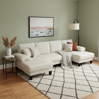 Homy Casa U-Shaped Velvet Sectional Sofa with Double Chaise, Pocket Spring Cushions and Armrest Pockets for Living Room