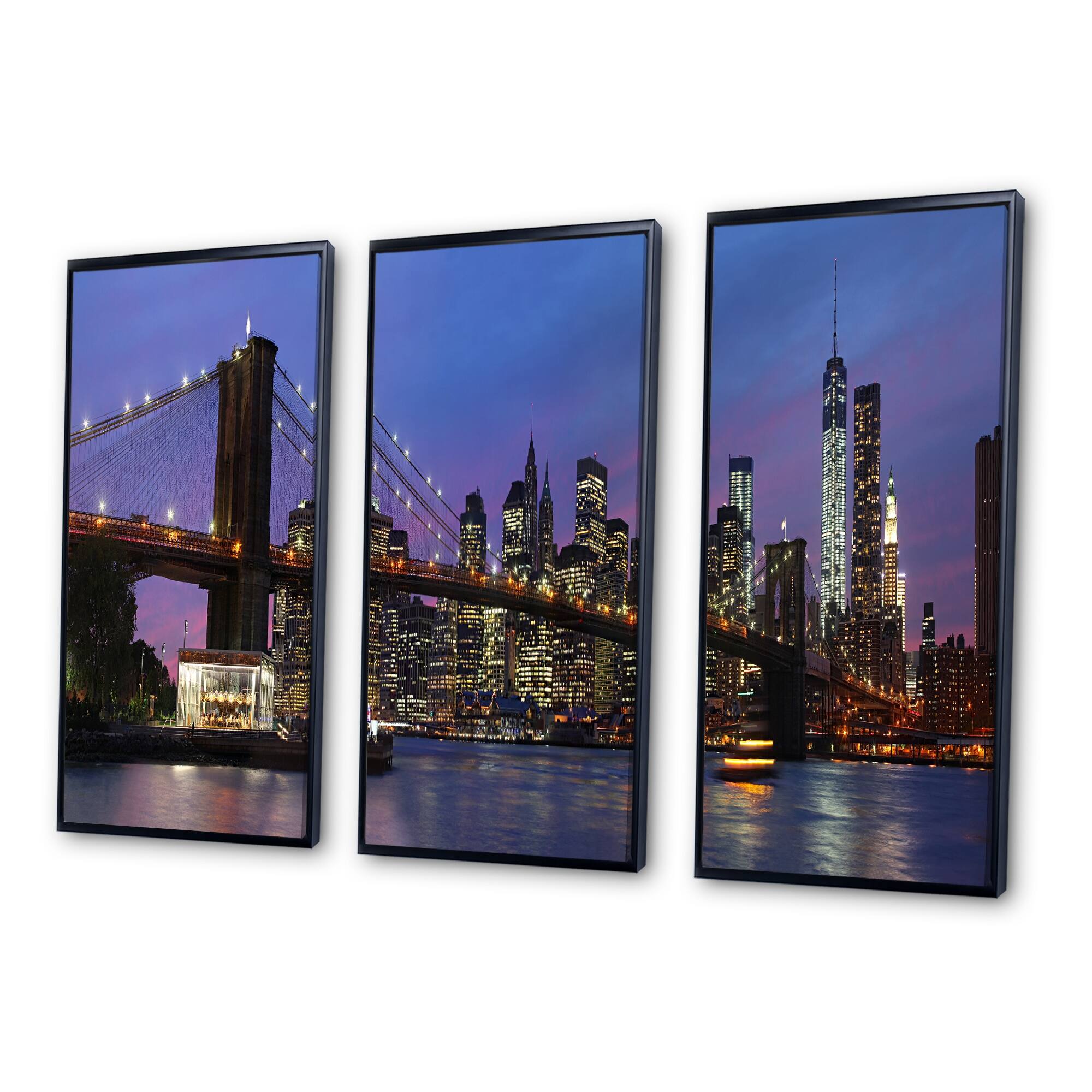 Designart "Brooklyn Bridge and Manhattan at sunset" Cityscape Framed