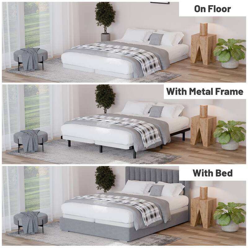 Box Spring Bed Base, 2" Wood Foundation, Quiet Noise Free, 2-Pieces Under Mattress-Support Box Spring, Fully Assembled, White