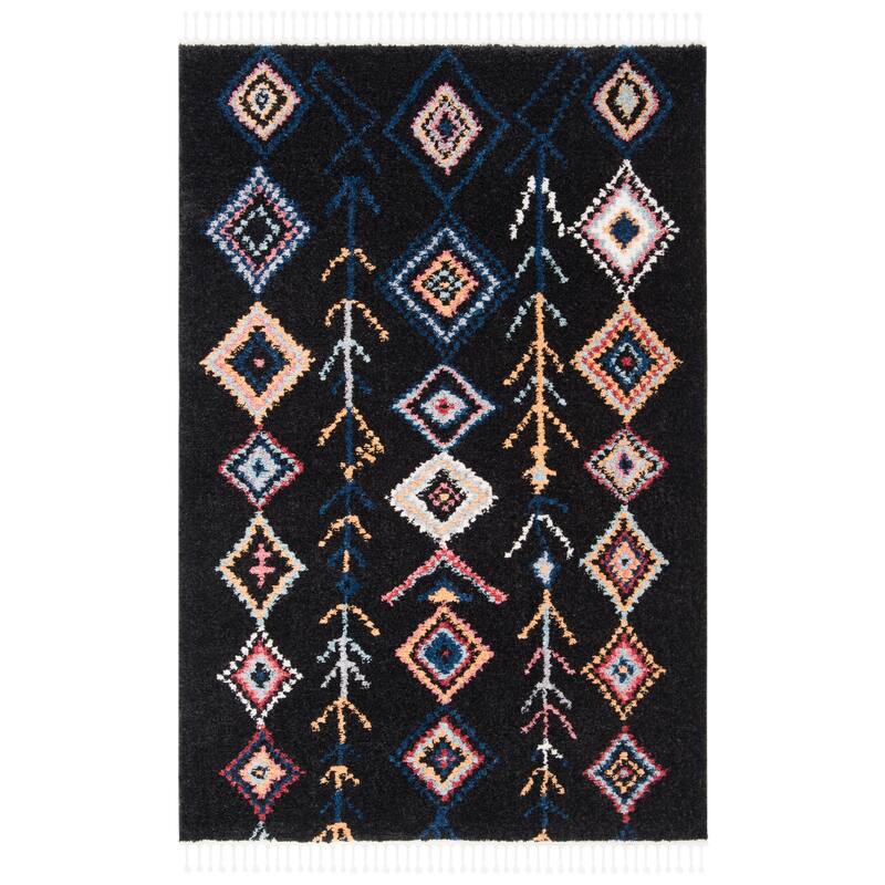 SAFAVIEH Morocco Bohemian & Eclectic Onnie Tribal Black/Navy Polyester Rug