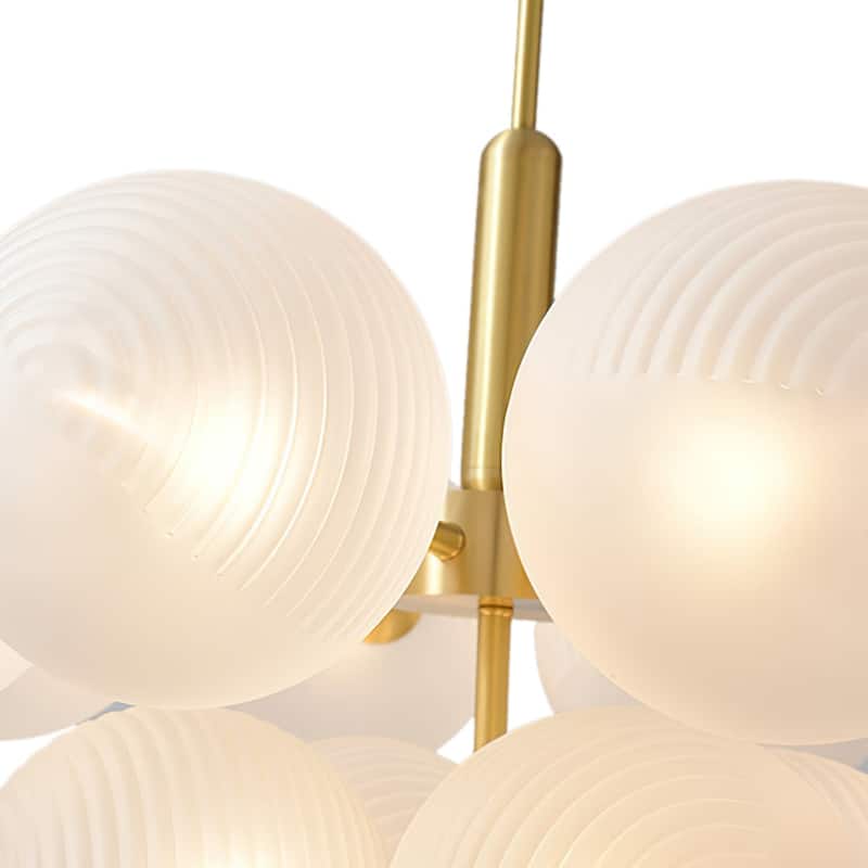 Modern Mid-century Brass Frosted Ribbed Glass Glass Bubble Chandelier